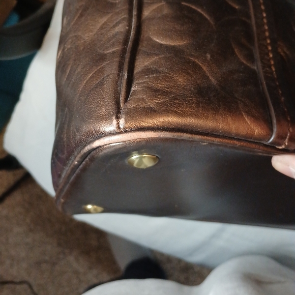 Coach Peyyon Signature Embossed Jordan Bronze Metallic Leather Tote - Picture 13 of 14